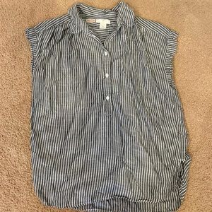 White and Grey Striped Collared Tank